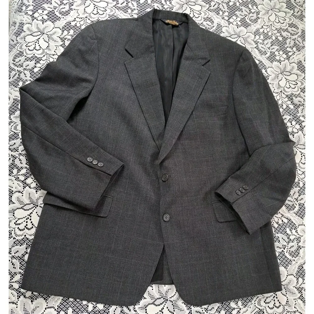 Brooks Brothers Suit Jacket Mens 46R Gray 100% Wool Sport Coat‎ USA Union Made